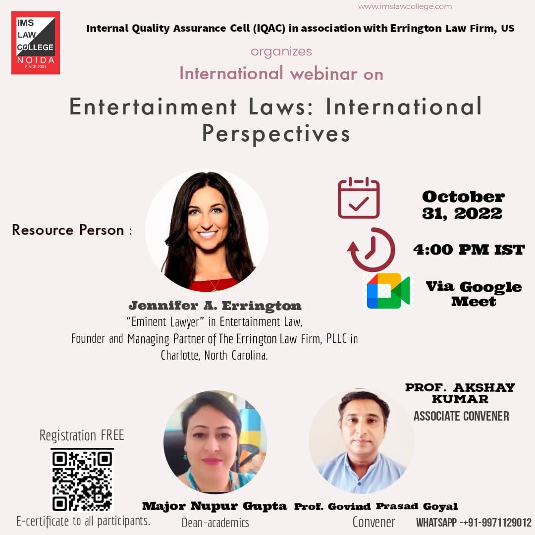 International Webinar On Entertainment Laws 2022 IMS Law College Noida