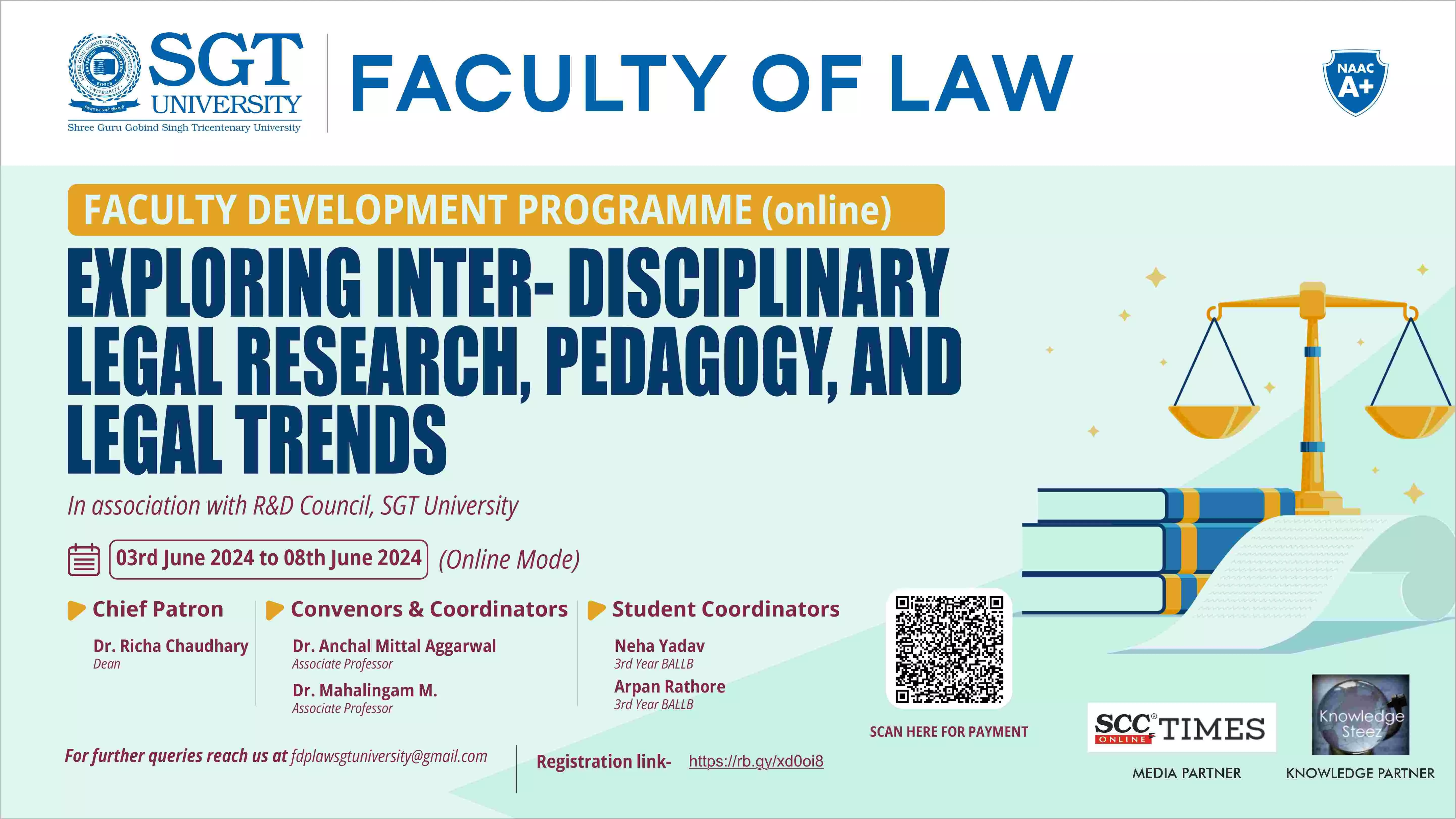 FDP: Exploring Inter-disciplinary Research Skills, Pedagogy & Emerging Legal Trends | Faculty of Law, SGT University