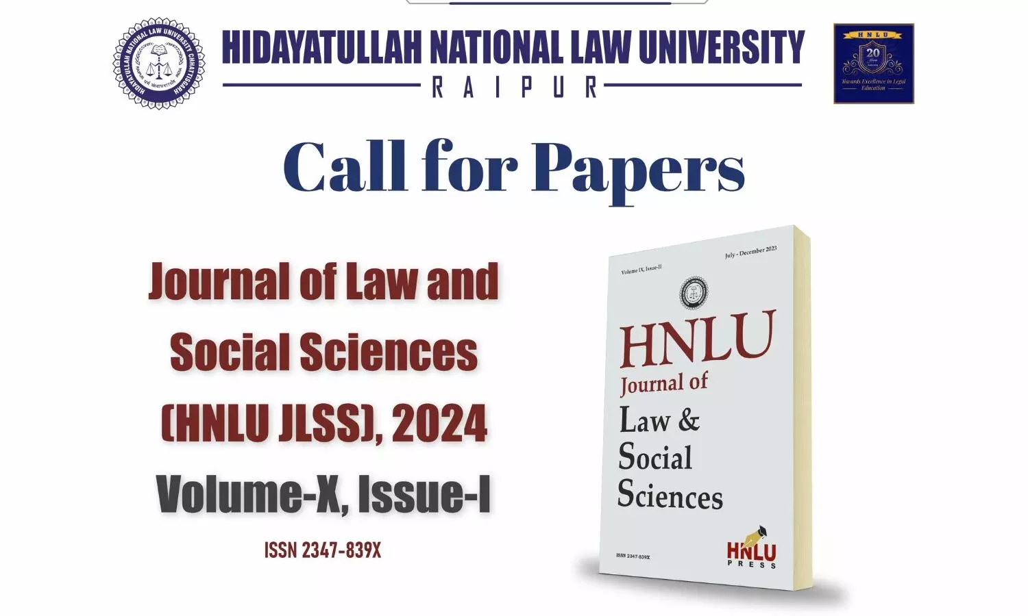 Call for Papers Journal of Law and Social Sciences 2024 [HNLU JLSS Vol X Issue I]