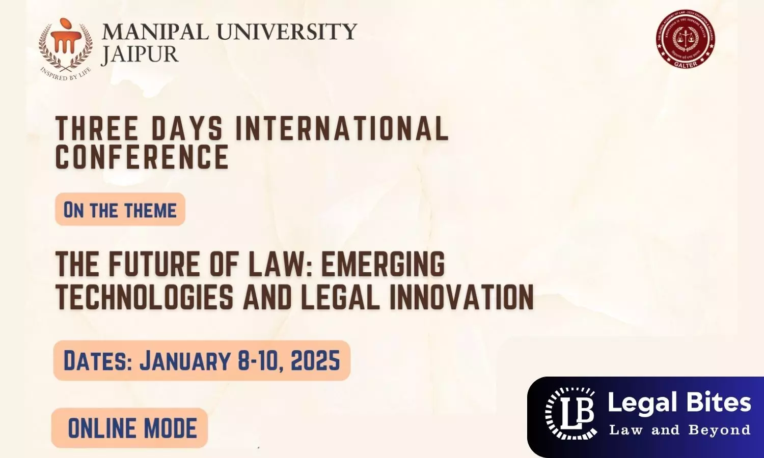 The Future of Law: Emerging Technologies and Legal Innovation | Three-Day International Conference | Department of Law (Arts and Science), Manipal University Jaipur