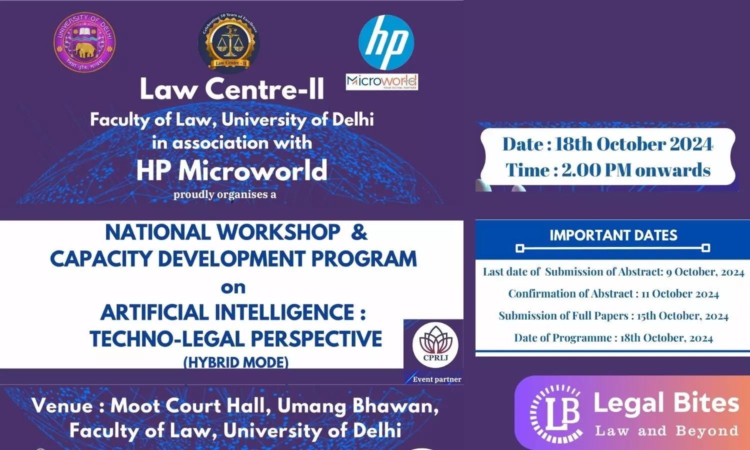 CFP: National Workshop and Capacity Development Program on Artificial Intelligence: Techno-Legal Perspective | Law Centre-II, University of Delhi | October 18th, 2024