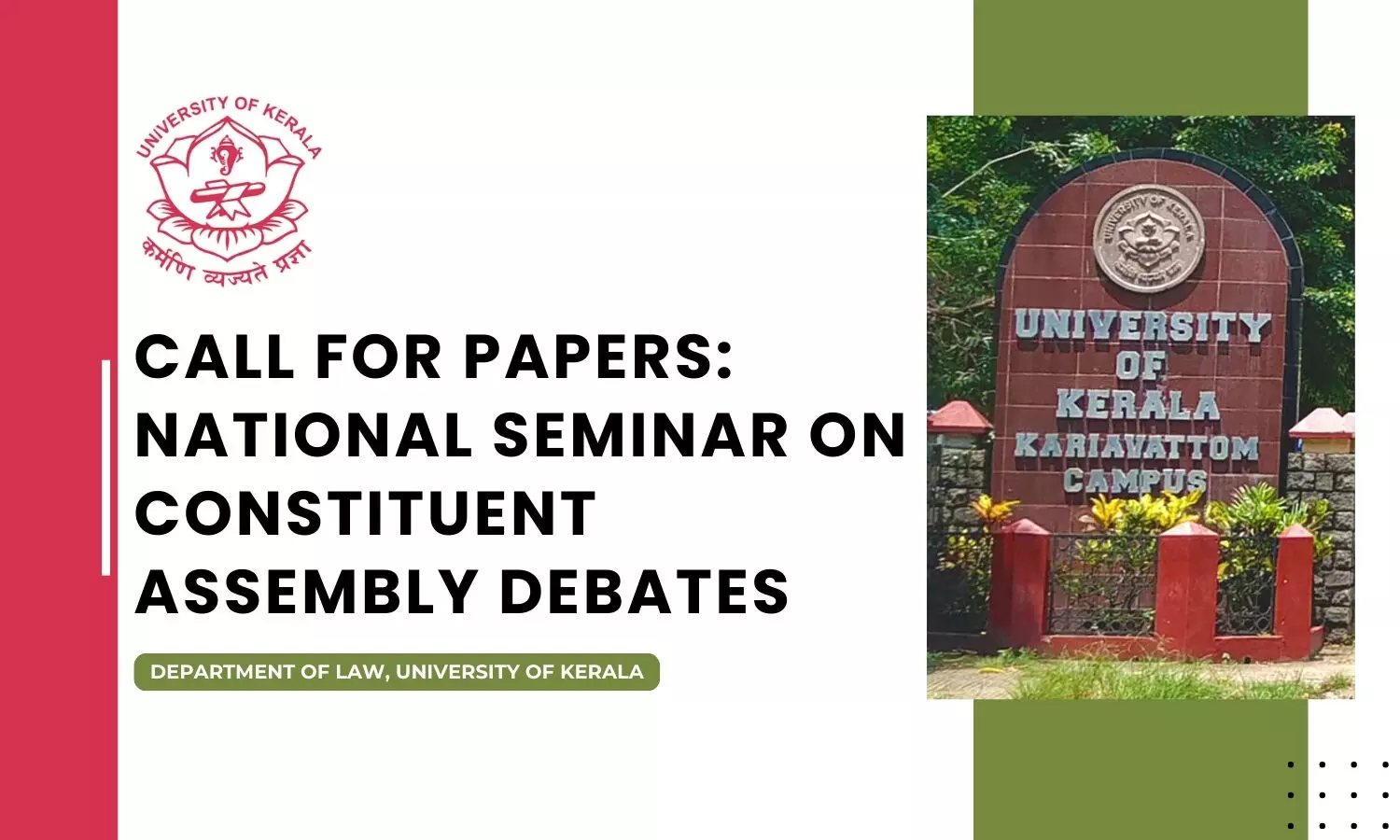 Call for Papers National Seminar on Constituent Assembly Debates  Department of Law, University of Kerala