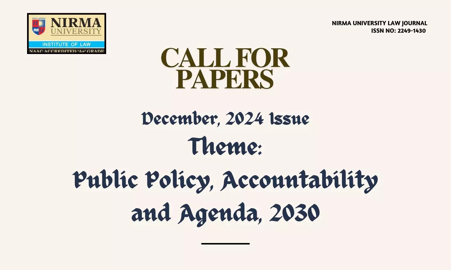 Call for Papers NULJ December 2024 Issue  Nirma University