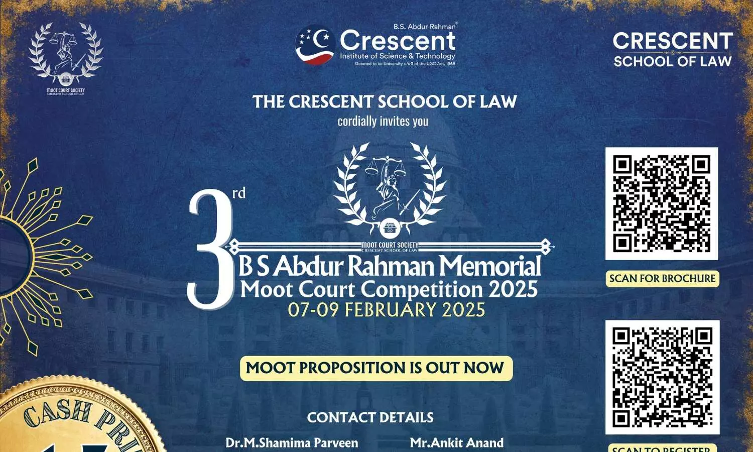 3rd BS Abdur Rahman Memorial Moot Court Competition 2025  Crescent School of Law, Chennai