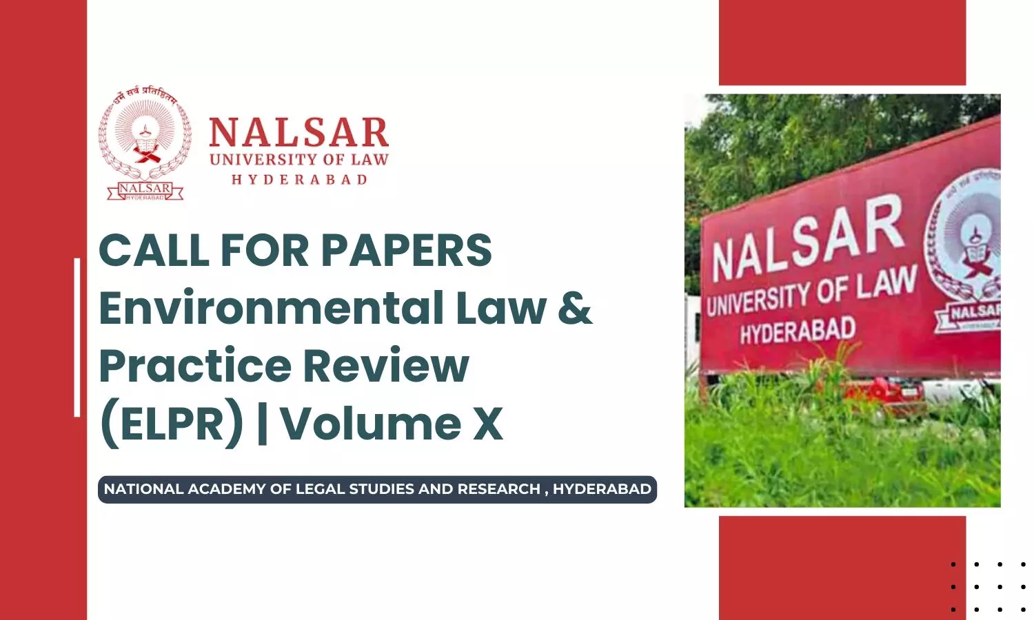 Call for Papers Environmental Law & Practice Review (ELPR) Volume X  NALSAR Hyderabad