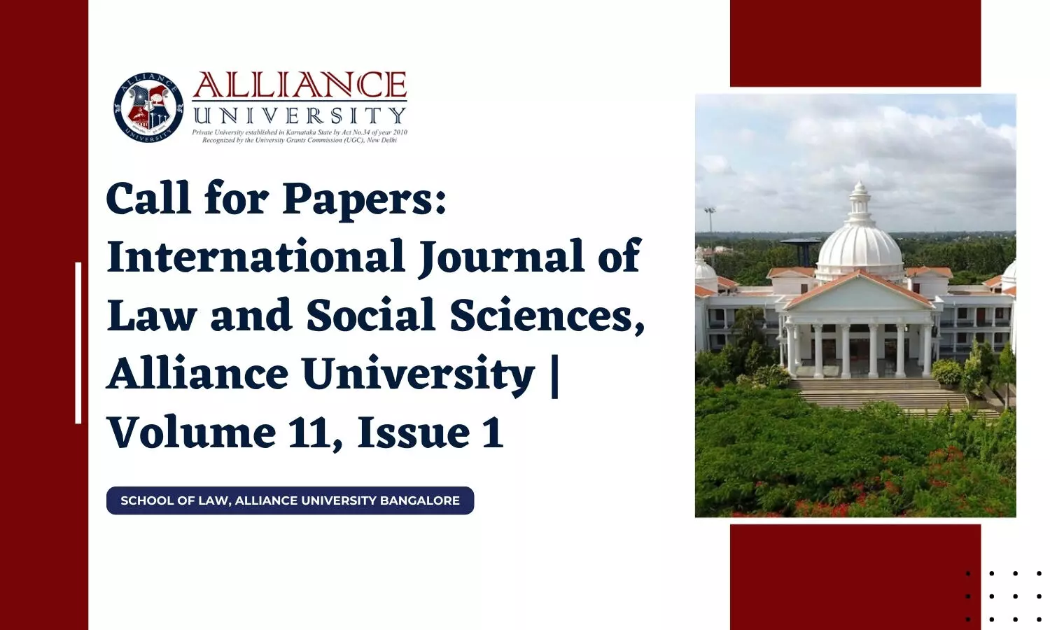 Call for Papers International Journal of Law and Social Sciences, Alliance University  Volume 11, Issue 1