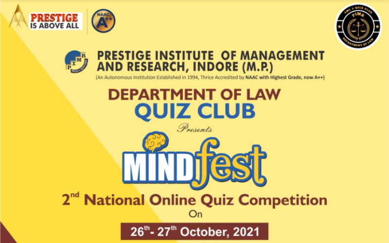 Mind Fest 2nd National Online Quiz Competition By Department Of Law PIMR 26 27 October 2021